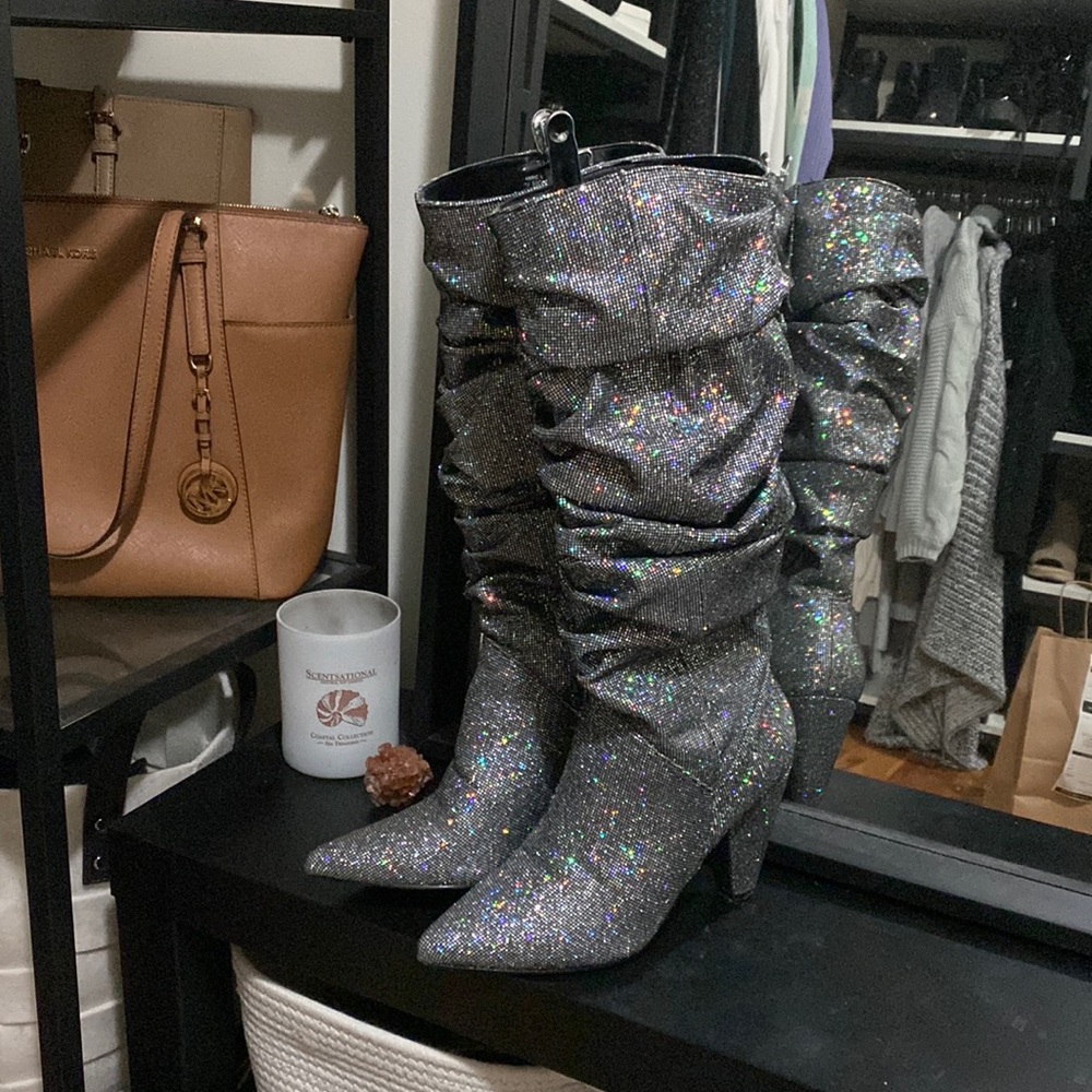 Steve Madden iridescent disco ball boots